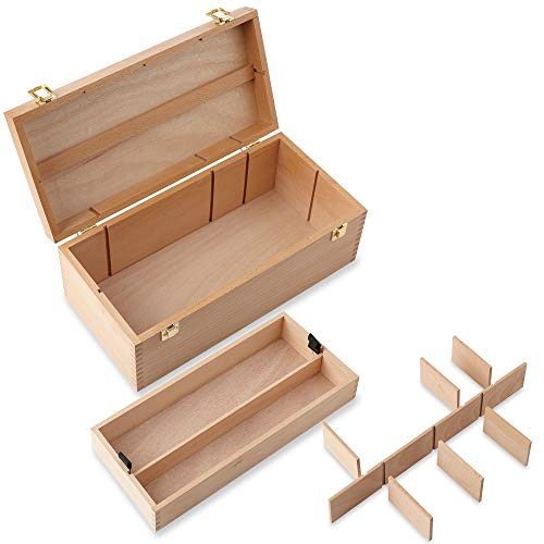 7 Elements Wooden Art Supply Storage Organizer - Large Beechwood Artist Tool Box with Drawer 7 Elements
