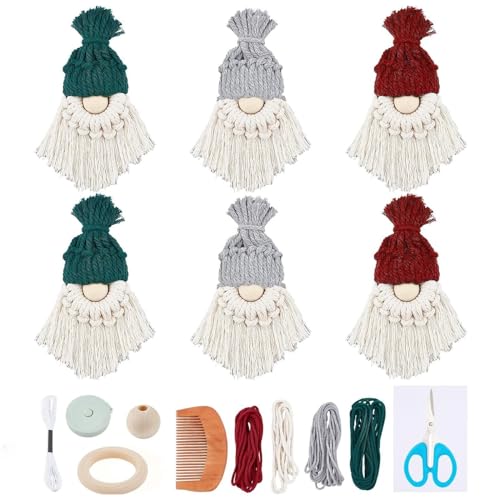 FREEBLOSS 6 Set DIY Macrame Christmas Gnomes Santa Claus Kit DIY Macrame Santa Claus for Christmas Tree Decor Christmas Tree Hanging Gnomes Santa Elf FREEBLOSS