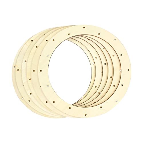 12 Inch 6 Pack Unfinished Wooden Wreath Rings Crafts Hanging Floral Hoop Garland Wood Wreath Frames for Home Decor (0.18 inch Thick,with 16 Holes) Cregugua