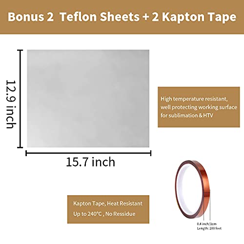 Heat Press Pillow Bundle - 8 Pack Including 4 Size Silver Heat Pressing Transfer Pillows, 2 Teflon Paper Sheets, 2 Rolls Heat Resistant Tape for Heat VCHOMY