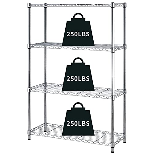 HCY 4-Tier, Shelf Heavy Duty, Shelving Unit NSF Height Adjustable Metal Storage Rack for Laundry Bathroom Kitchen Garage Pantry Organization 1000 LBS HCY