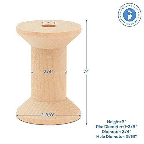 Hourglass Wooden Spools 2 x 1-3/8 Inch, Pack of 50 Large Wood Spools, Unfinished Birch, Splinter-Free for Crafts by Woodpeckers Woodpeckers