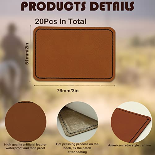 20 Pcs Rectangle Leatherette Hat Patches with Adhesive, Rustic Leatherette Custom Patches Faux Blank Leather Patches for Hats, Custom Fabric Repair HINGTAI