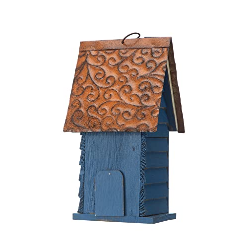 Glitzhome GH90096 Hanging Distressed Wooden Garden Cottage Birdhouse, Blue glitzhome