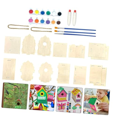VILLCASE 1 Set Decor Lanyard Build and Paint Birdhouses Paint House Wind Chime Kit Unfinished Arts Kits Build and Paint Paint Houses Wooden House DIY VILLCASE