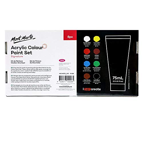 MONT MARTE Signature Acrylic Color Paint Set, 8 x 2.5oz (75ml), Semi-Matte Finish, 8 Colors, Suitable for Most Surfaces Including Canvas, Card, Paper MONT MARTE