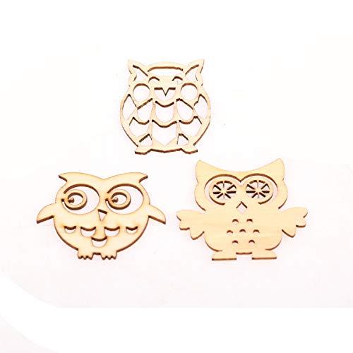 Amosfun 10pcs Wooden Owl-Shaped Slices Unfinished Wooden Crafts with Various Cutout(Random Style) Amosfun