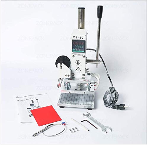 ZONEPACK 10x13cm Digital Embossing Machine Hot Foil Stamping Machine Manual Tipper Stamper for PVC Leather PU Paper with Paper Holder and Scale ZONEPACK