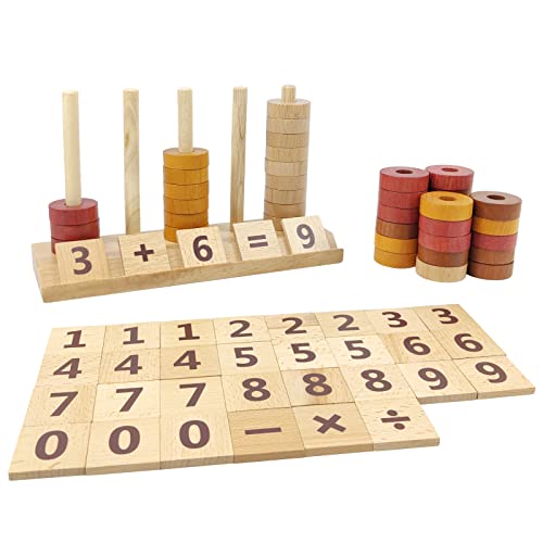 Xylolin Montessori Toys for Toddlers, Wooden Math Number Blocks Counting and Manipulative Toys, Basic Math Game Preschool Learning Educational Xylolin