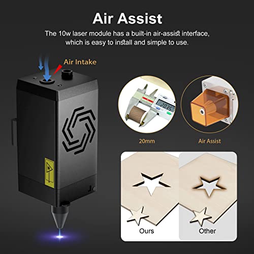 ORTUR True 10W Optical Power Laser Module, LU2-10A 24V Laser Head with Assist Nozzle for Laser Engravers, Ultra-Thin Compressed Spot, Ortur