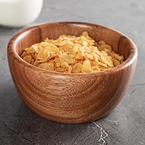 Acacia Wooden Salad Bowls (Set of 2): 6" x 3" Individual Wood Serving Bowls for Fruits, Cereal, or Soup - Handmade from a Single Organic Piece of SiamMandalay