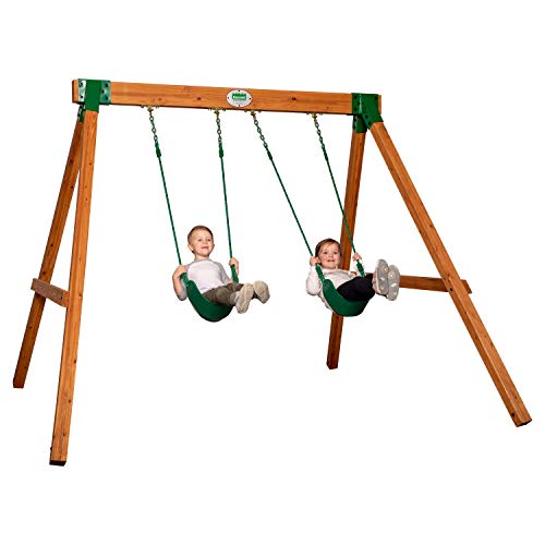 Backyard Discovery Durango All Cedar Classic Swing Set, 2 Pinch Free Belt Swings, Easy Assembly, Durable, Water Resistant, Steel Corner Supports, 2 Backyard Discovery