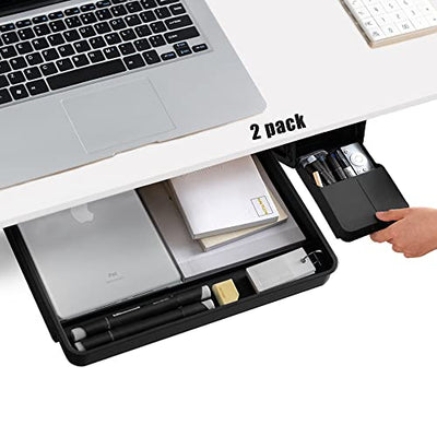 Navtcow Under Desk Drawer Storage Organizer - 2 Pack (Large and Small) Black - (Please Note - Drawer Size/No Lip Under Desktop) - 2 Installation