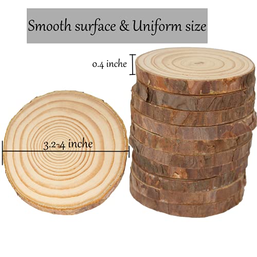 Unfinished Natural Wooden Slices 80 Pcs 3.2-4 Inch Wood Circles for Crafts DIY Christmas Ornament Craft Wood Kit with Bit,Blank Round Wood Slice with KXEXK
