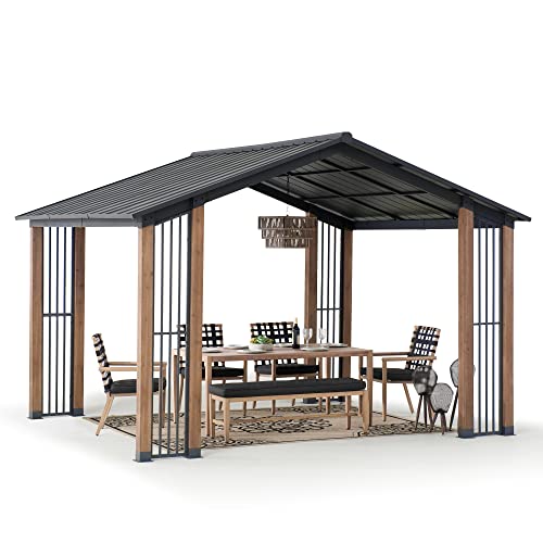 Sunjoy 11 x 13 ft. Hardtop Gazebo Outdoor Cedar Frame Wood Gazebo with Black Steel Hardtop Roof for Patio, Garden, Backyard, and Lawn Activities by SummerCove