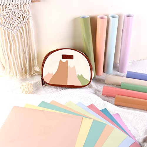 Tintnut Boho Color Heat Transfer Vinyl - 18 Sheets 12 X10 Inche Neutral Tone Brown HTV Vinyl Aqua Iron On Vinyl Beige/Brown/Tan/Light Lilac HTV for Tintnut