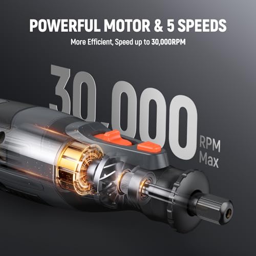 DEPSTECH Cordless Rotary Tool Kit, 8V 2.5Ah Larger Battery, 5-Speed 30000RPM Max, LED Work Light, Power Multi Tool 47Pcs Durable Accessories Set for DEPSTECH