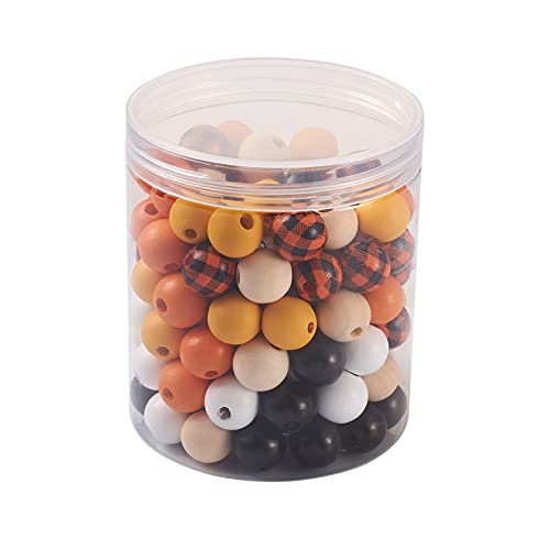 Craftdady 120pcs Natural Wood Beads 16mm Smooth Printed Wooden Loose Beads Unfinished Round Beads with Jute Twine Plaid Ribbon for DIY Jewelry Crafts Craftdady