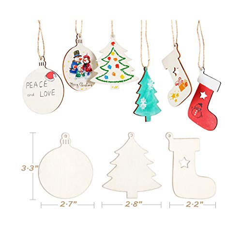 Wooden Christmas Ornaments DIY Round Unfinished Wood Pieces Slices Scrafts for Kids Tree Decoration Christmas Craft Supplies 40Pcs 3" Predrilled with TONAK