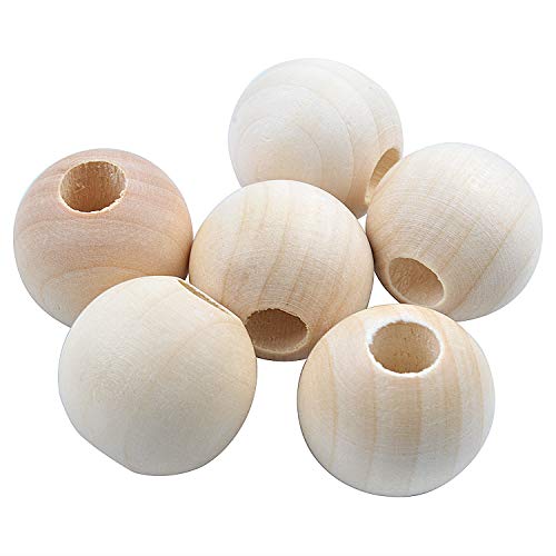 Jdesun 25 Pieces Wooden Beads, Natural Round Wood Loose Beads Wood Spacer 30mm x Diameter 3/8" Hole Jdesun