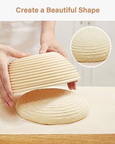 Kootek Sourdough Bread Baking Supplies, 9 Inch Round Sourdough Starter Kit, Baking Tools Banneton Bread Proofing Basket with Bread Lame, Dough Kootek