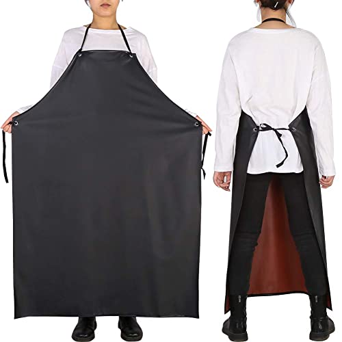 GNJCV Chemical Resistant PVC Apron - Black Plus Size Unisex Waterproof Vinyl Aprons for Dish washing,Dog Grooming,Gardening,Fish Cleaning(Pack of 1 GNJCV