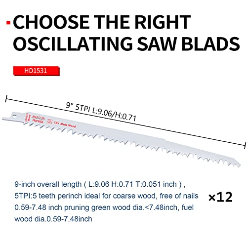 Hanida 9-Inch Wood Pruning Saw Blades for Reciprocating/Sawzall Saws - Wood Cutting Set - 12 Pack Hanida