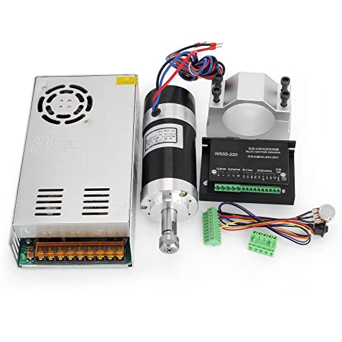 RATTMMOTOR CNC Brushless Spindle Motor Kit, 48VDC 500W Spindle Motor Air Cooled ER11, 12000RPM, 0.6N.m, 55MM+BLDC Driver Motor Speed Controller 600W RATTMMOTOR