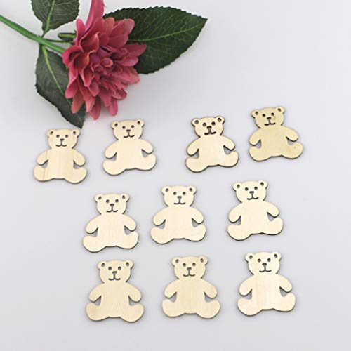 Ciieeo 40pcs Wooden Bear Shaped Cutouts Hanging Wood Bear Shape Clips Hanging Bear Ornaments with Hole Ropes for DIY Project Valentines Day Ciieeo