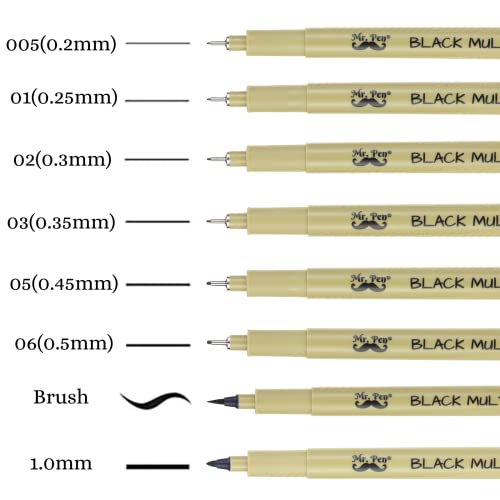 Mr. Pen- Drawing Pens for Artists, 8 Pack Black Multiliner/Fineliner Micro Anime / Sketch Pens, Line Art /Inking Pens, Fine Point Bible Journaling Mr. Pen