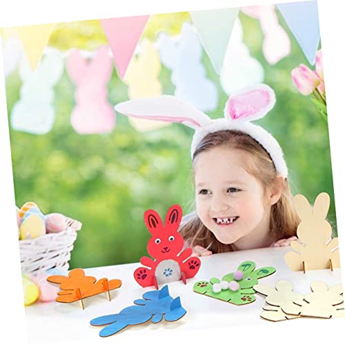 Operitacx 4 Sets Handmade Rabbit Material Unfinished Bunny Table Ornament Rabbit Shape Tabletop Decoration Dinner Table Decor Hand Decor Bunny Wood Operitacx