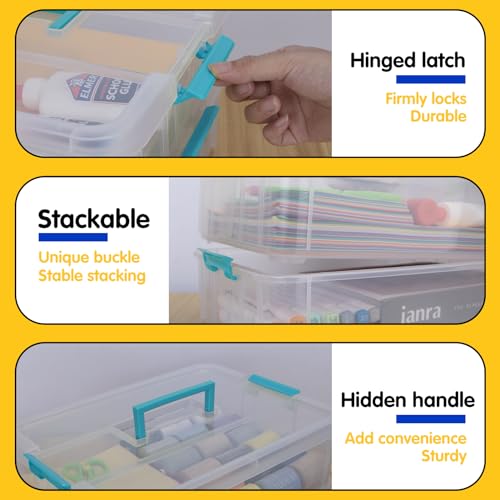 TERGOO 2 Layer Plastic Storage Containers with Lids, Multipurpose Clear Stack & Carry Box, Portable Craft Organizers and Storage Bin for Organizing TERGOO