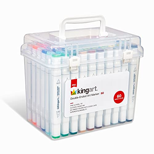 KINGART, Chisel & Fine Tip, Alcohol-Based Ink, Storage Case Double-Ended Sketch Markers, Assorted 60 Piece KINGART