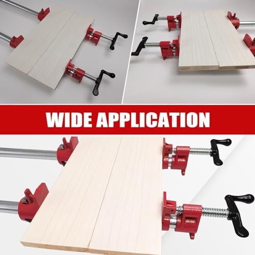 FLKQC 3/4" Wood Gluing Pipe Clamp Set with Unique Foot Design Red Heavy Duty Bar Clamps Cast Iron Quick Release Pipe Clamp Tools for Woodworking (6) FLKQC