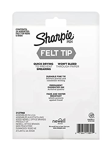 SHARPIE Pens, Felt Tip Pens, Fine Point (0.4mm), Assorted Colors, 24 Count SHARPIE