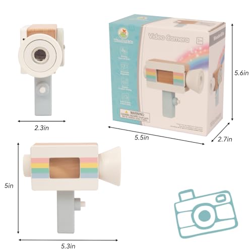 Wooden Mini Pretend Video Camera Toy for Toddlers 1 2 3 Years Old, Christmas Birthday Gifts Photographed Props for Boys Girls Children Kids WoodenEdu