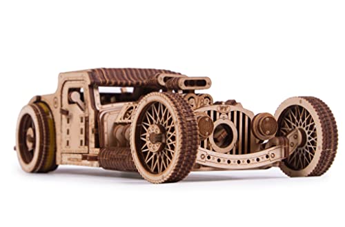 Wood Trick Hot Rod Wooden Model Car Kit to Build - Rides up to 32 feet - Detailed - 3D Wooden Puzzles for Adults and Kids to Build - Engineering DIY Wood Trick