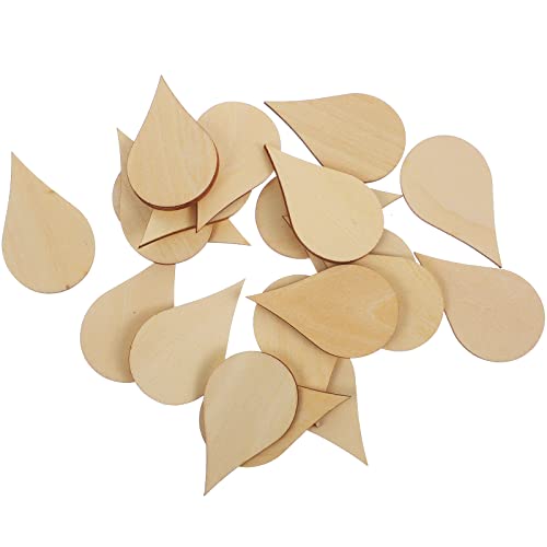 Amosfun Wooden Shape Cutouts Wood Water Drop Shape Discs Slices Wood Pieces Embellishment DIY Crafts Ornament Home Decorations Birthday Gift DIY 50mm Amosfun