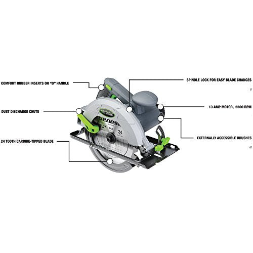 Genesis GCS130 13-Amp 7-1/4-In. Circular Saw with 24T Carbide Tipped Blade, Rip Guide, Blade Wrench, and 2 Year Warranty Genesis