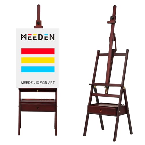  MEEDEN Extra Large H-Frame Studio Easel - Solid Beech Wooden  Artist Professional Heavy-Duty Easel, Painting Art Easel Stand with 4  Premium Locking Silent Caster Wheels, Hold Max 82, Walnut