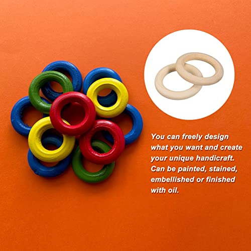 uxcell 50Pcs 40mm(1.6-inch) Natural Wood Rings, 7mm Thick Smooth Unfinished Wooden Circles for DIY Crafting, Knitting, Macrame, Pendant uxcell
