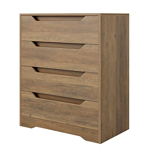 HOSTACK Modern 4 Drawer Dresser, Chest of Drawers with Storage, Wood Storage Chest Organizers with Cut-Out Handles, Accent Storage Cabinet for Living HOSTACK