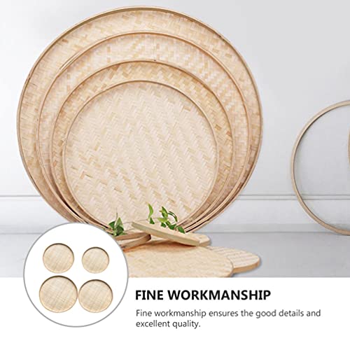 VOSAREA 4pcs Bamboo Woven Storage Plate Serving Tray Arts and Crafts Organizer Bamboo Weaving Art Painting Hanging Ornament VOSAREA