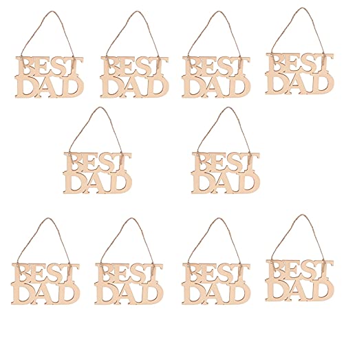 BinaryABC Fathers Day Unfinished Wood Decorations,Father's Day Crafts Wooden Embellishments Ornaments,Best Dad Ever Decorations,10Pcs BinaryABC