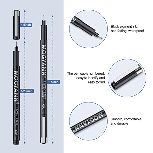 Mogyann Drawing Pens Black Art Pens for Drawing 12 Size Waterproof Ink Pens for Artists Sketching, Manga, Writing Mogyann