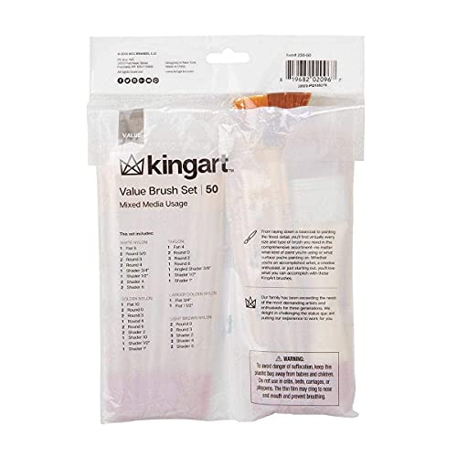 KINGART Mixed Media Brushes, Set of 50, Assorted Sizes, Good for All Projects KINGART