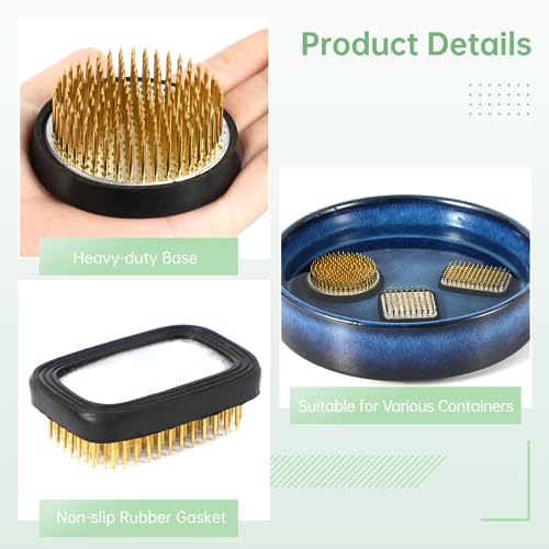 3PCS Japanese Ikebana Flower Frogs for Flower Arrangement, Kenzan Kit Includes 2.5’’ Round + 1.8” Square + 2.1” x 1.5” Rectangle, JP Flower CDOKY