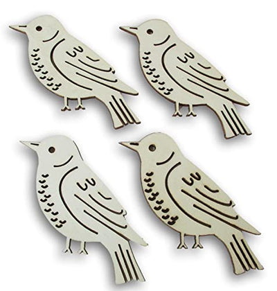 Wooden Birds - Miniature Laser Cut Wood Shapes- Unfinished Natural Wood - 4 Pieces