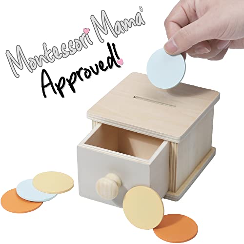 Montessori Mama Montessori Coin Box, Montessori Toys for 1 Year Old Toddler Coins, Baby Wooden Montessori Toy Ball Infant Drawer Drop Montessori Mama