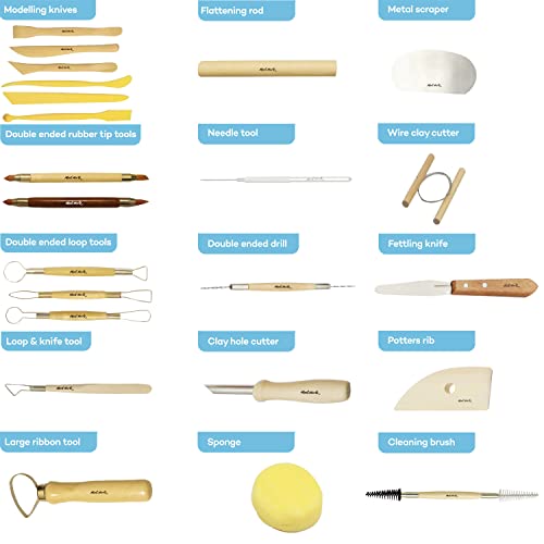 Mont Marte Pottery Tool Set Signature 23pc, Clay Sculpting Tool Kit, 23 Assorted Tools to Cut, Carve, Sculpt and Shape Air Dry, Polymer or Pottery, MONT MARTE